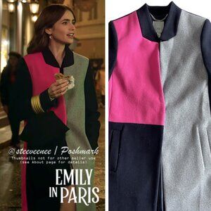 River Island Color Block Longline Coat ASO Emily in Paris